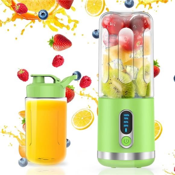 Portable Blender, Mini Blender USB C Rechargeable, 15.2 Oz, Green - Picture 1 of 7